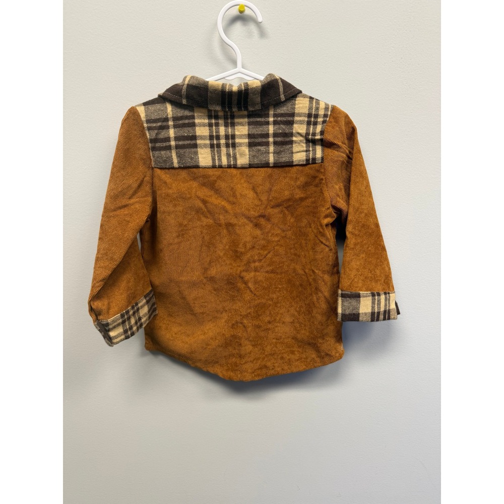 Trendy Littles Boutique Toddler Boys Rust Corduroy Plaid Button Up Shirt 18-24M - Picture 2 of 4